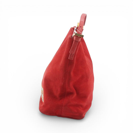 Fendi Red Suede Baguette – Glitter Logo Hardware