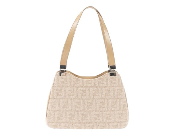 Fendi Zucchino Textured Shoulder Bag | Beige