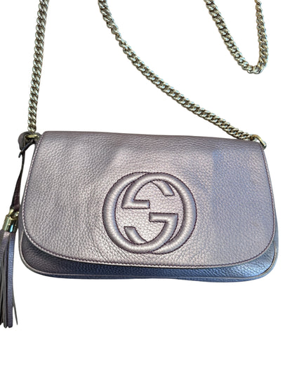Gucci Soho Metallic Mauve Leather Chain Shoulder Bag
