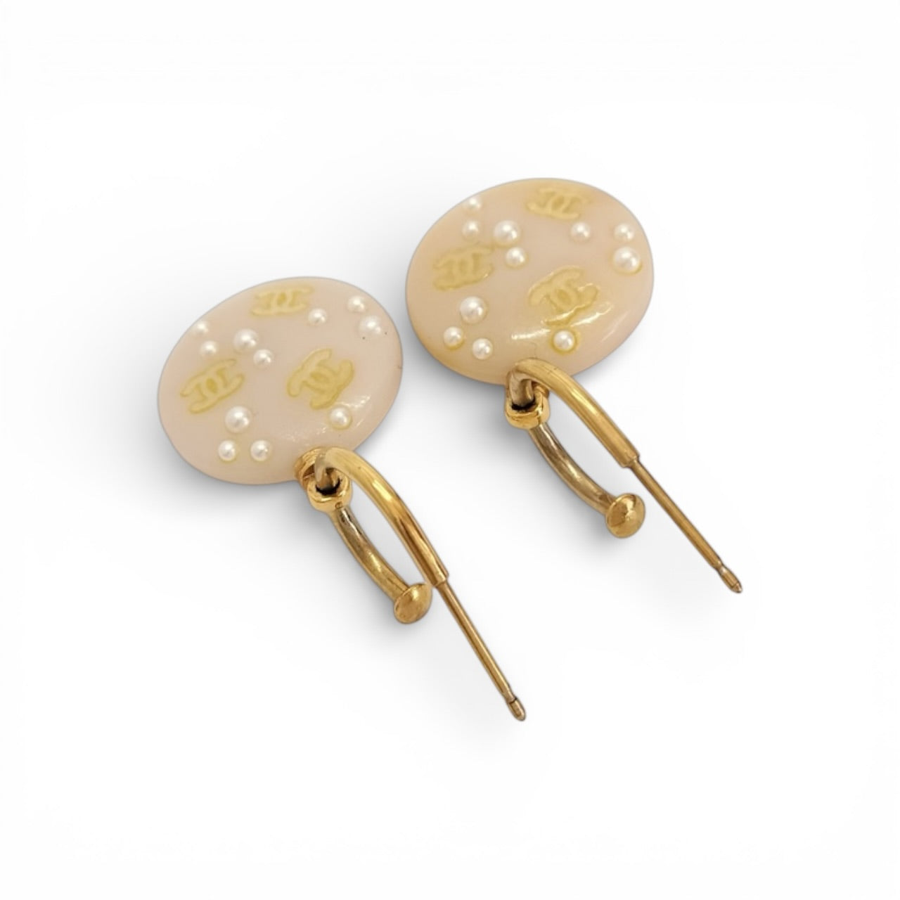 Chanel Coco F Faux Pearl Gold Earrings