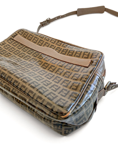 Vintage Fendi Zucca Coated Canvas Double Zip Crossbody Bag