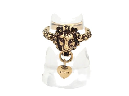 Gucci Lion Head Ring with Heart Charm – M/L
