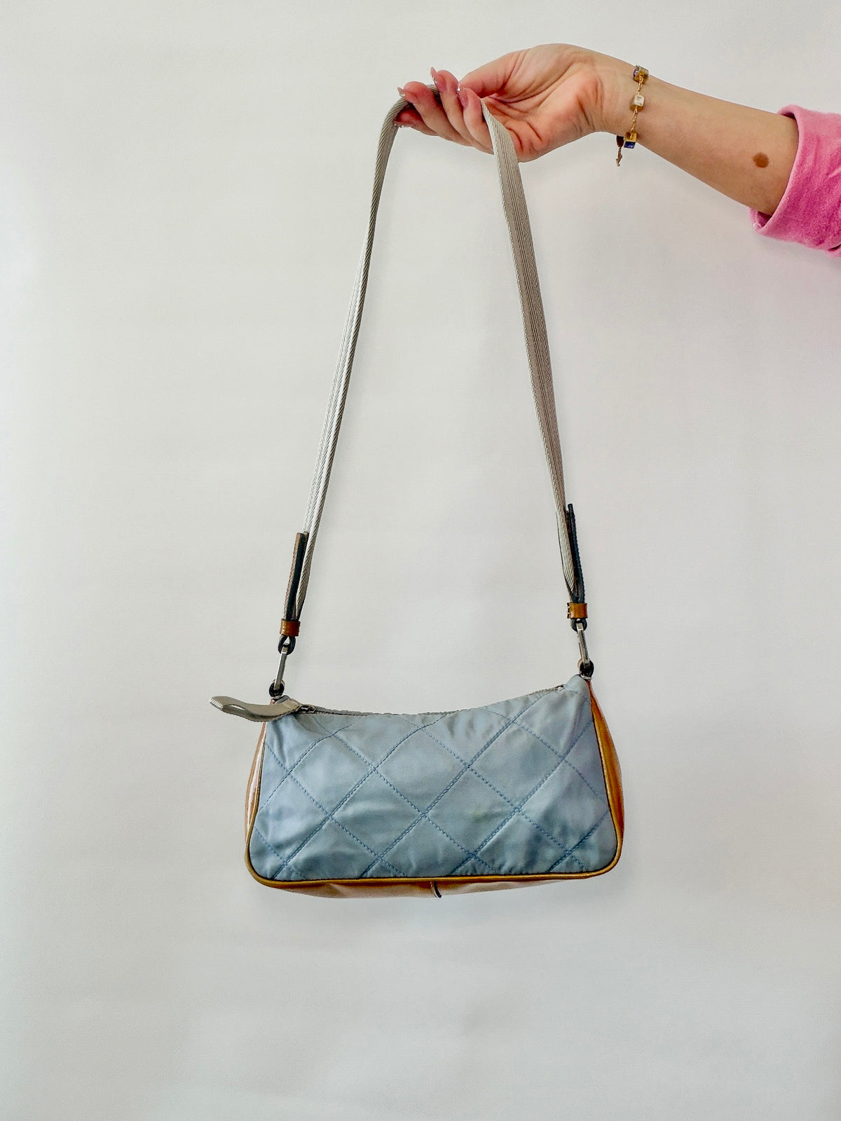 Prada Quilted Tessuto & Patent Shoulder Bag – Powder Blue & Mustard