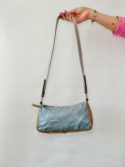 Prada Quilted Tessuto & Patent Shoulder Bag – Powder Blue & Mustard