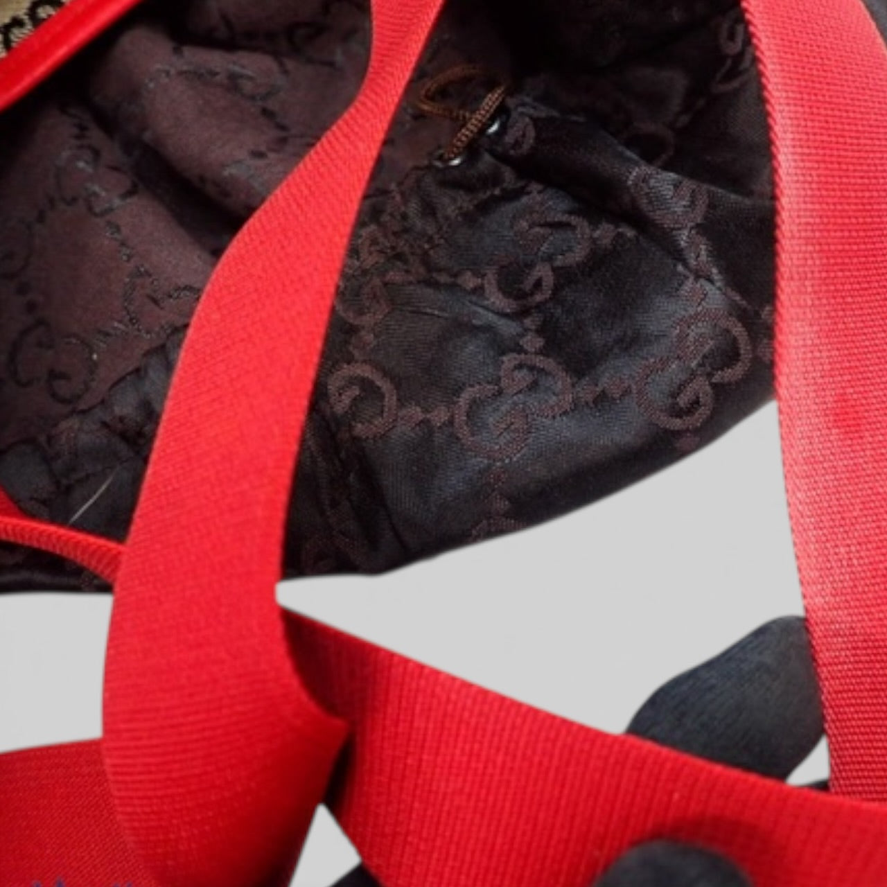 Gucci GG Canvas Tote – Red Leather Trim & Front Zip Pouch