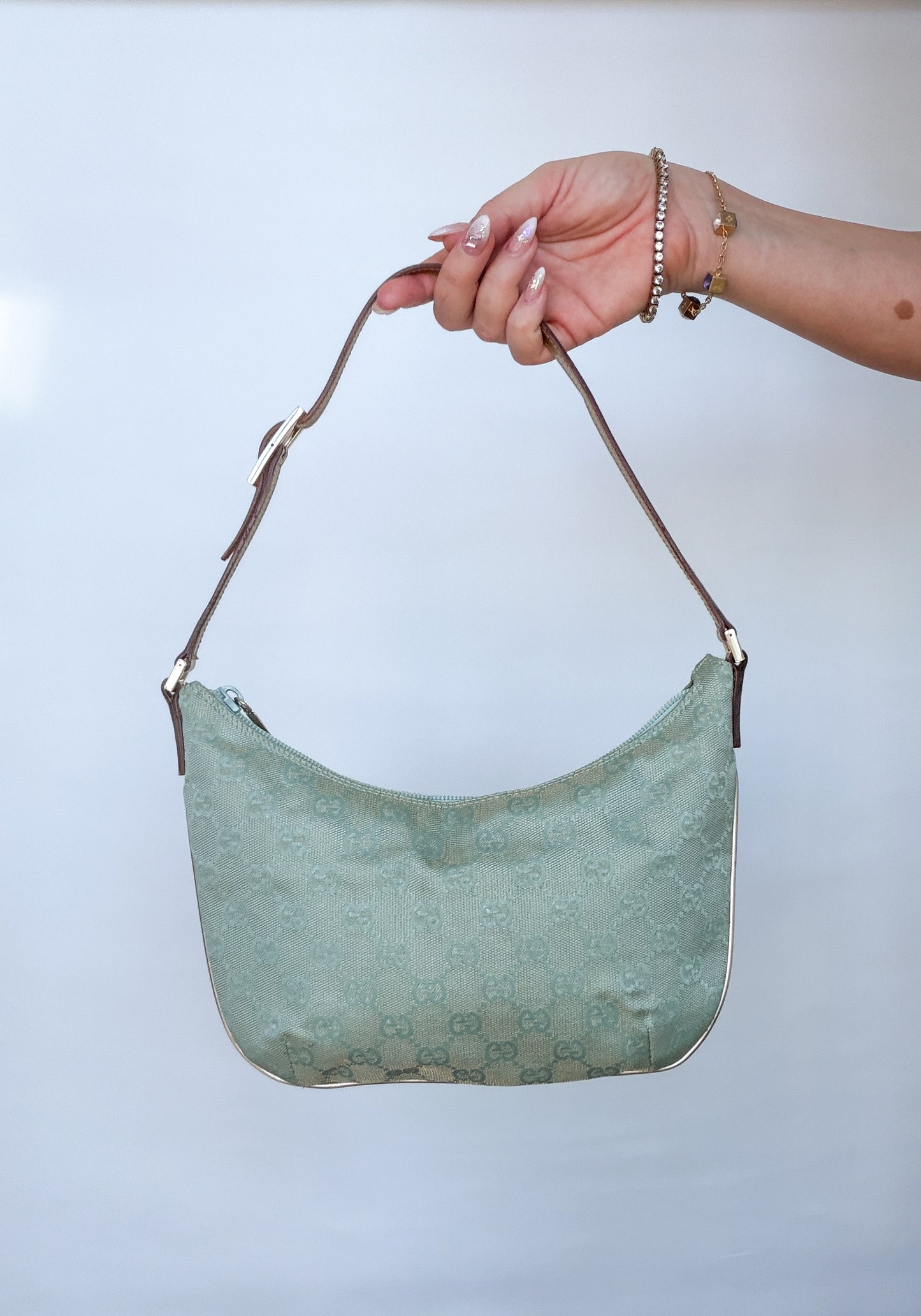Gucci GG Shimmer Canvas Baguette Shoulder Bag