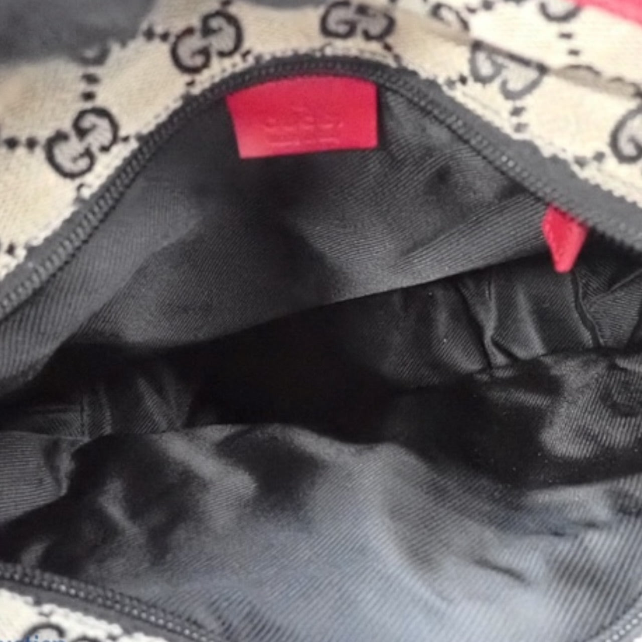 Gucci GG Canvas Tote – Red Leather Trim & Front Zip Pouch