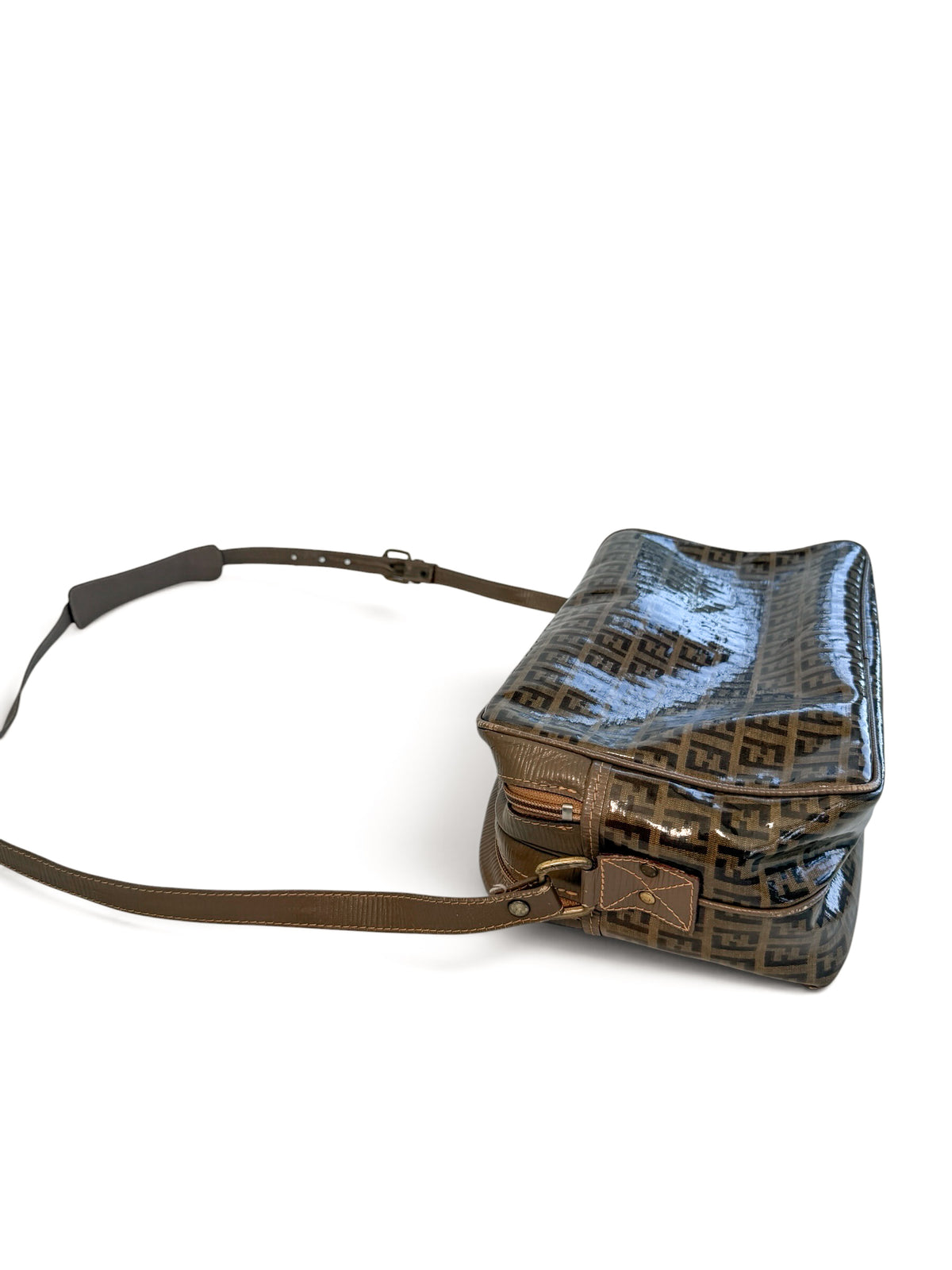 Vintage Fendi Zucca Coated Canvas Double Zip Crossbody Bag