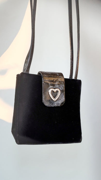 Yves Saint Laurent Heart Rhinestone Velvet Shoulder Bag