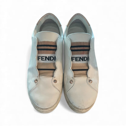 Fendi Scalloped Slip-On Sneakers with Stretch Logo Sock — Size 39