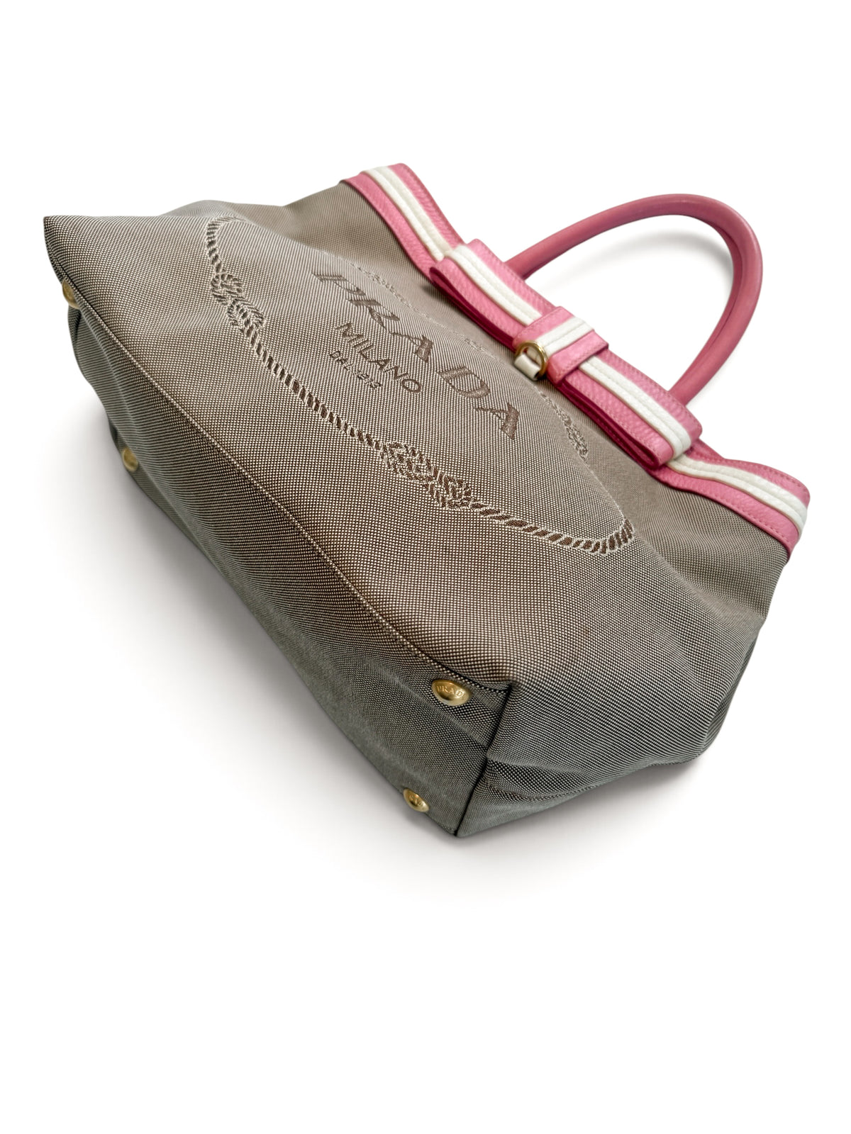 Prada Canapa Bow Tote – Pink & Beige