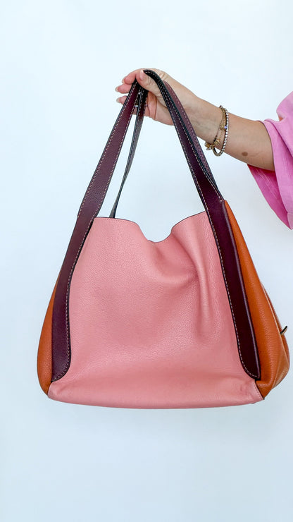 Coach Colourblock Leather Shoulder Bag (Pink & Tan)