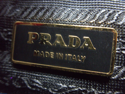 PRADA VINTAGE BLACK & GOLD DISTRESSED SHOULDER BAG