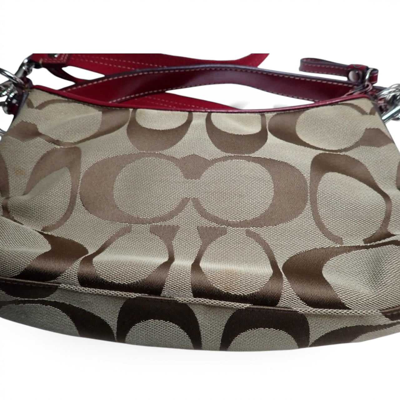 COACH Signature Shoulder Bag with Red Stripe