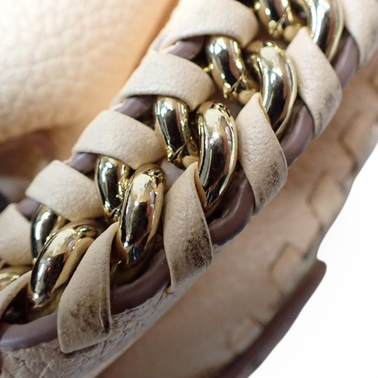 Coach Nude Leather Shoulder Bag with Chain Detail