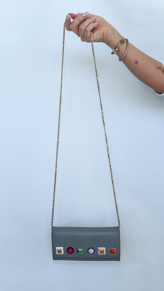 Fendi Leather Studded Chain Wallet