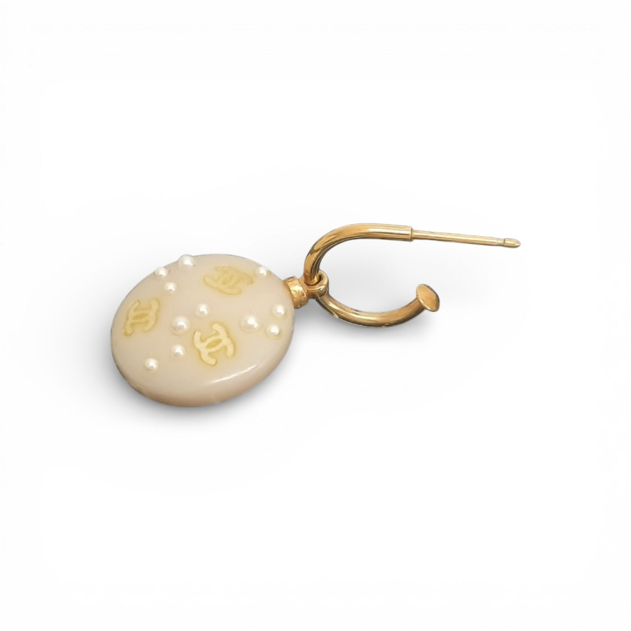 Chanel Coco F Faux Pearl Gold Earrings