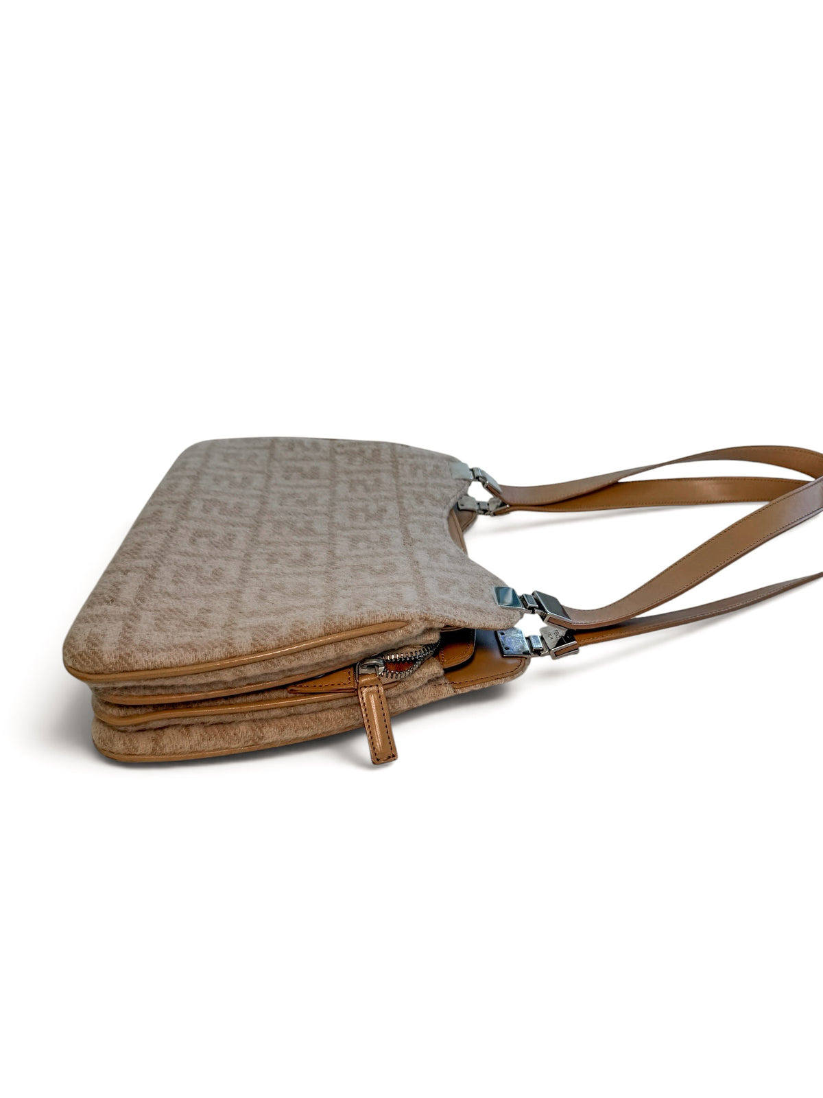 Fendi Zucchino Textured Shoulder Bag | Beige