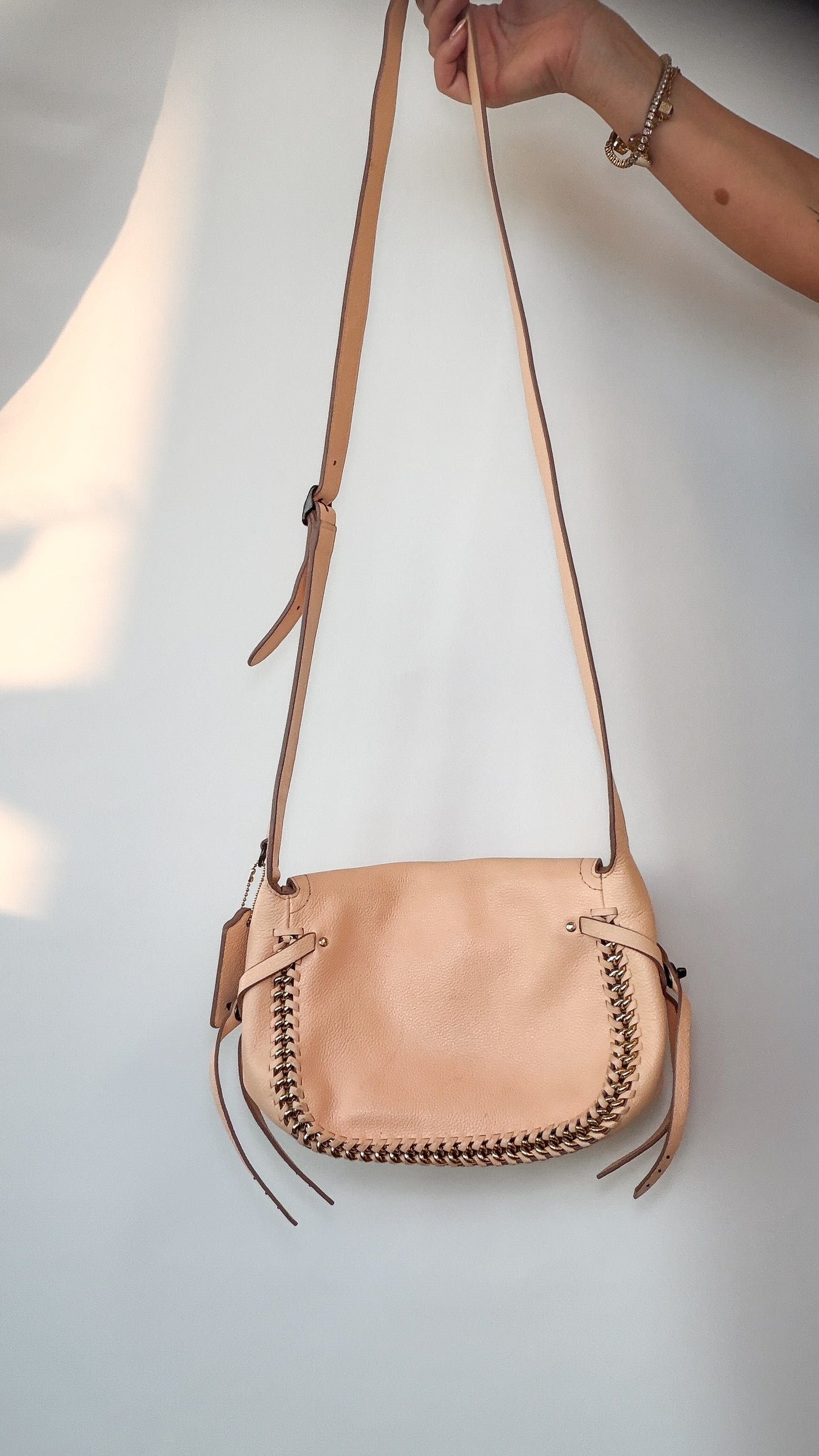 Coach Nude Leather Shoulder Bag with Chain Detail