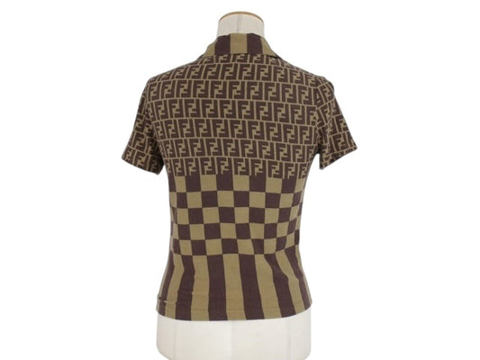 Authentic Fendi FF Knit Polo Top | Brown Monogram