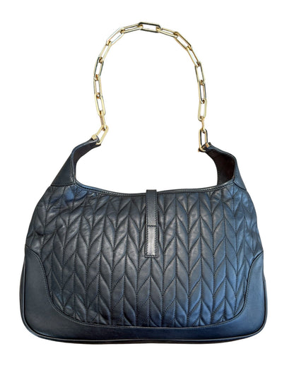 Gucci Tom Ford Era Jackie Matelassé Black Leather Chain Shoulder Bag