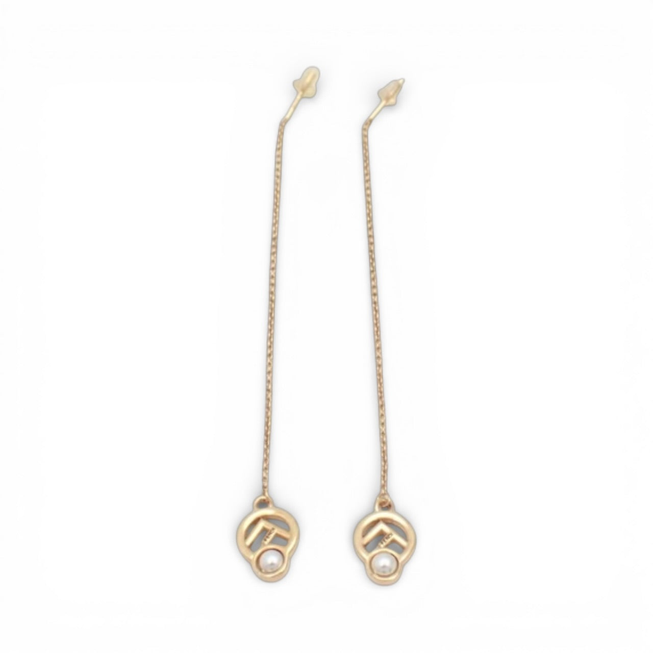 Fendi F Is Gold Drop Pearl Earrings
