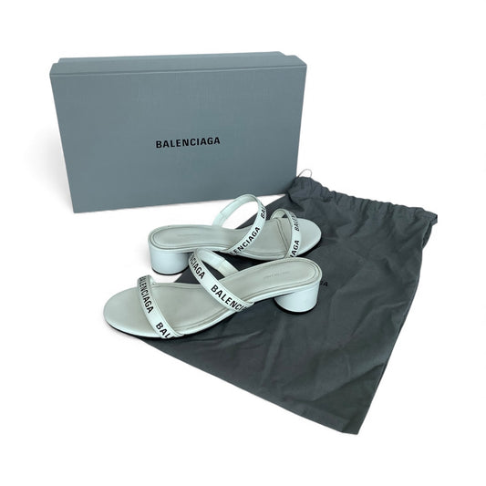 Balenciaga Logo Strap Sandals – White Leather (Size 36) with Box & Dust Bag