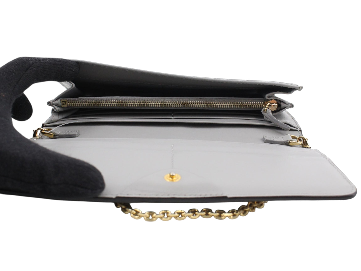 Fendi Leather Studded Chain Wallet
