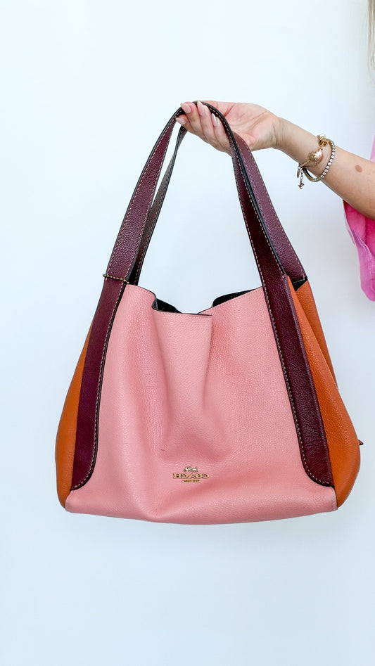 Coach Colourblock Leather Shoulder Bag (Pink & Tan)