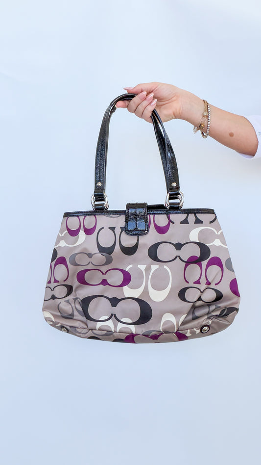 COACH Signature Patent Satchel Shoulder Bag