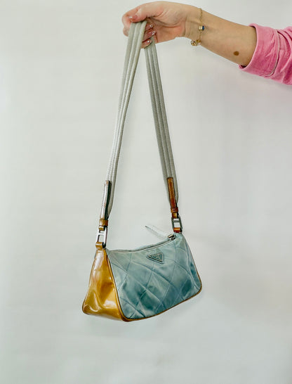 Prada Quilted Tessuto & Patent Shoulder Bag – Powder Blue & Mustard