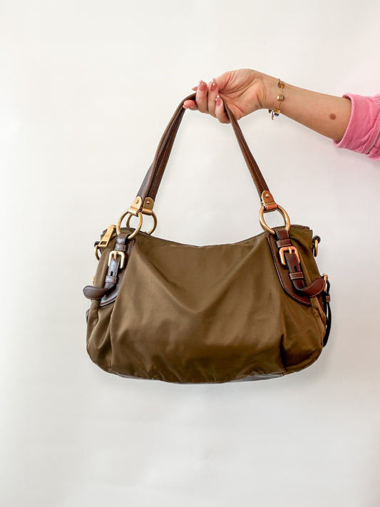 Prada Tessuto Nylon Shoulder Bag – Khaki