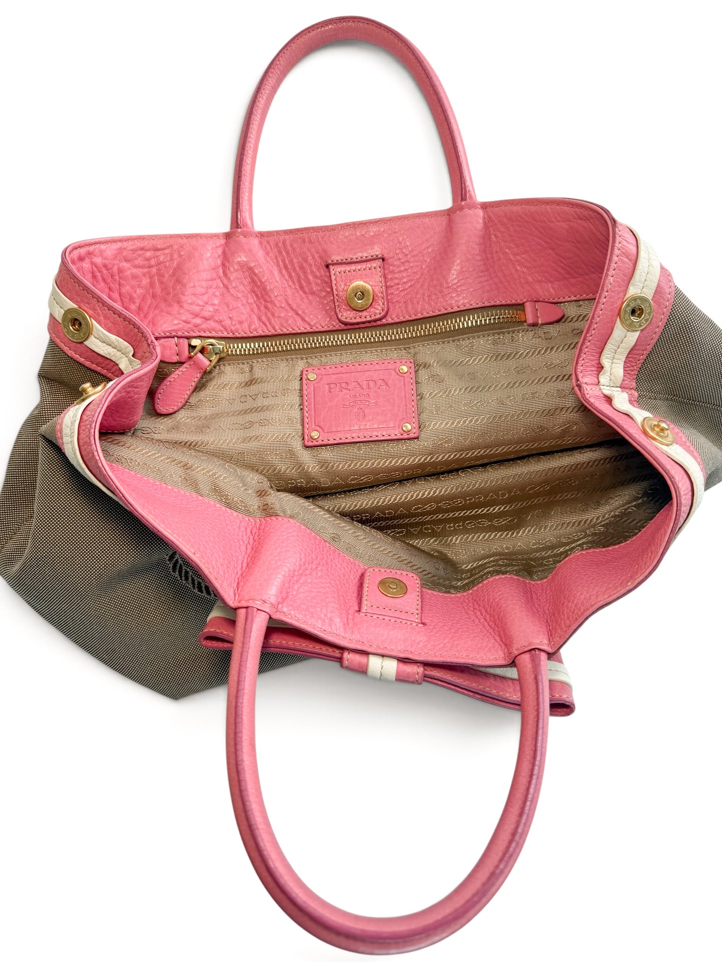 Prada Canapa Bow Tote – Pink & Beige