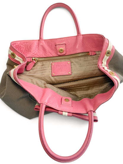 Prada Canapa Bow Tote – Pink & Beige