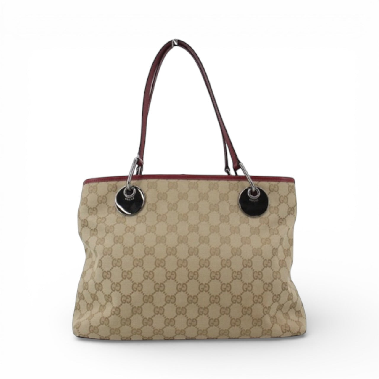 GUCCI GG CANVAS TOTE – BURGUNDY TRIM