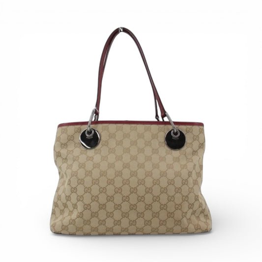 GUCCI GG CANVAS TOTE – BURGUNDY TRIM