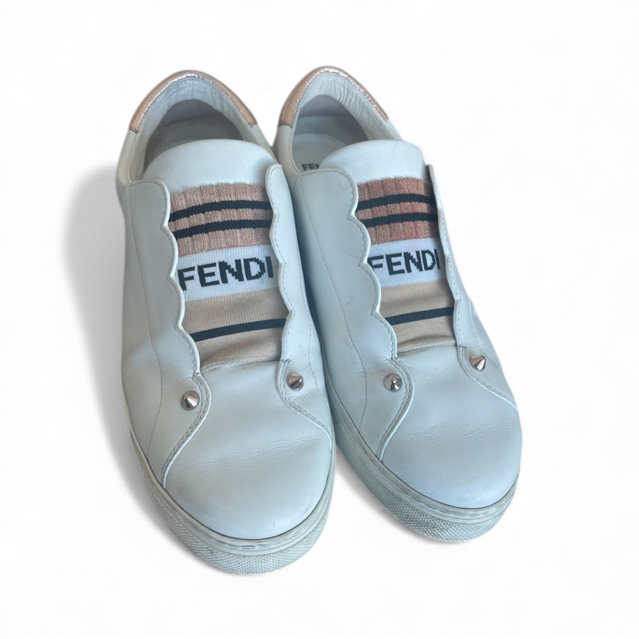 Fendi Scalloped Slip-On Sneakers with Stretch Logo Sock — Size 39