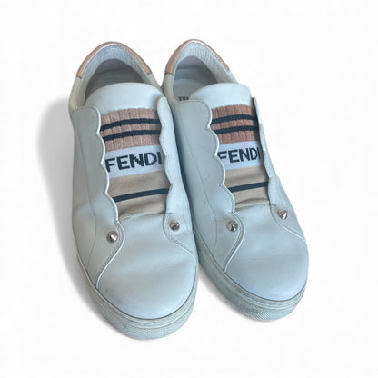 Fendi Scalloped Slip-On Sneakers with Stretch Logo Sock — Size 39