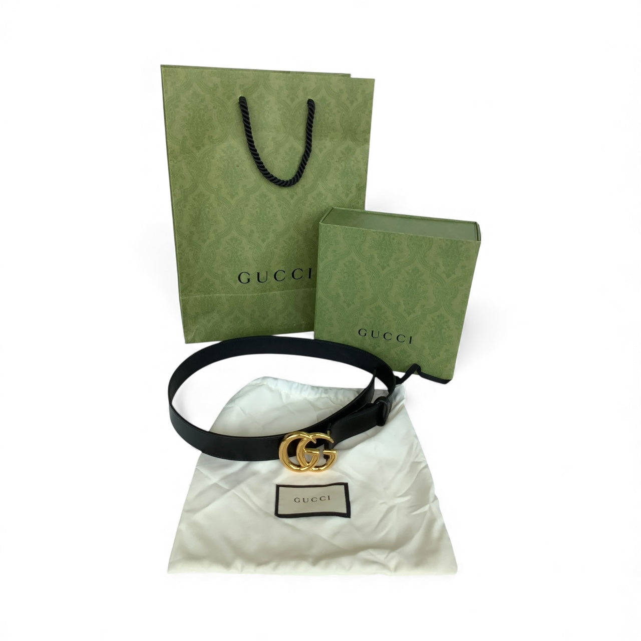 GUCCI GG MARMONT LEATHER BELT – BLACK & GOLD