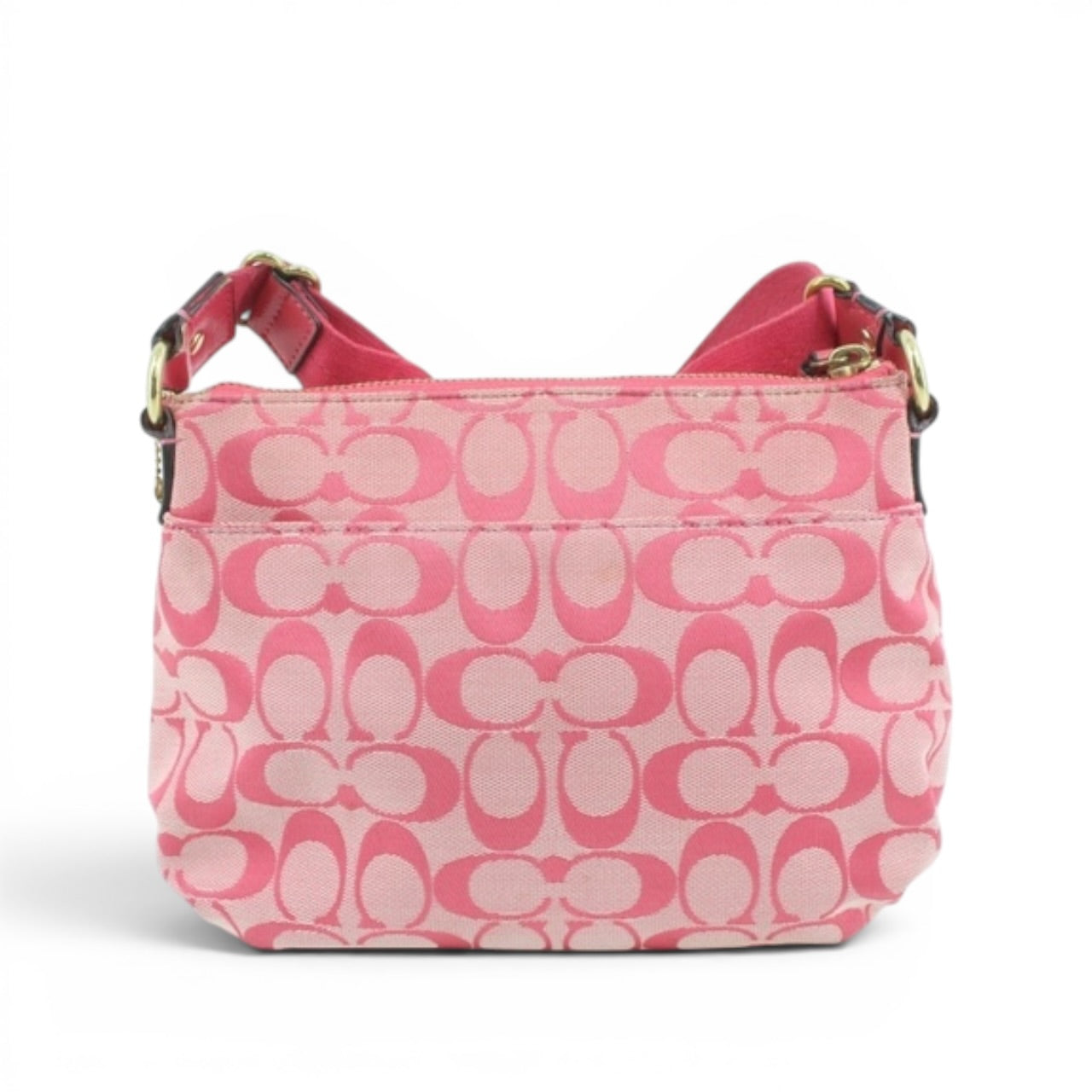 COACH Signature Pink Shoulder Bag with Heart Charm