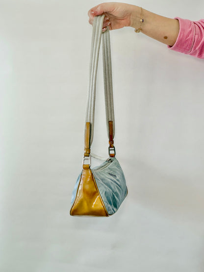Prada Quilted Tessuto & Patent Shoulder Bag – Powder Blue & Mustard