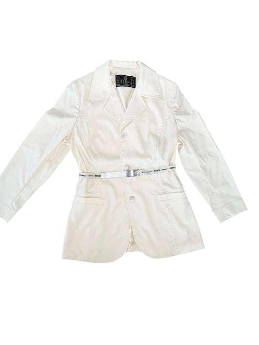 Fendi Vintage Jeans Belted Blazer – Ivory – Size 8–10