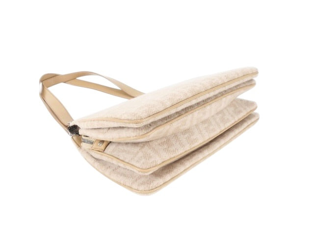 Fendi Zucchino Textured Shoulder Bag | Beige