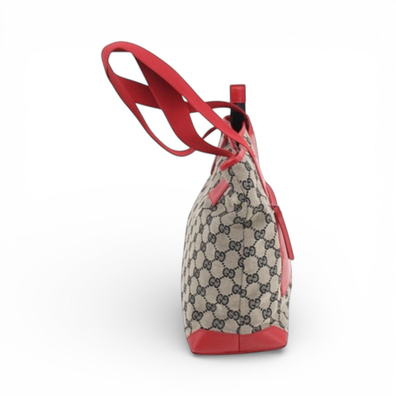Gucci GG Canvas Tote – Red Leather Trim & Front Zip Pouch