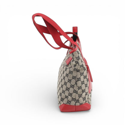 Gucci GG Canvas Tote – Red Leather Trim & Front Zip Pouch