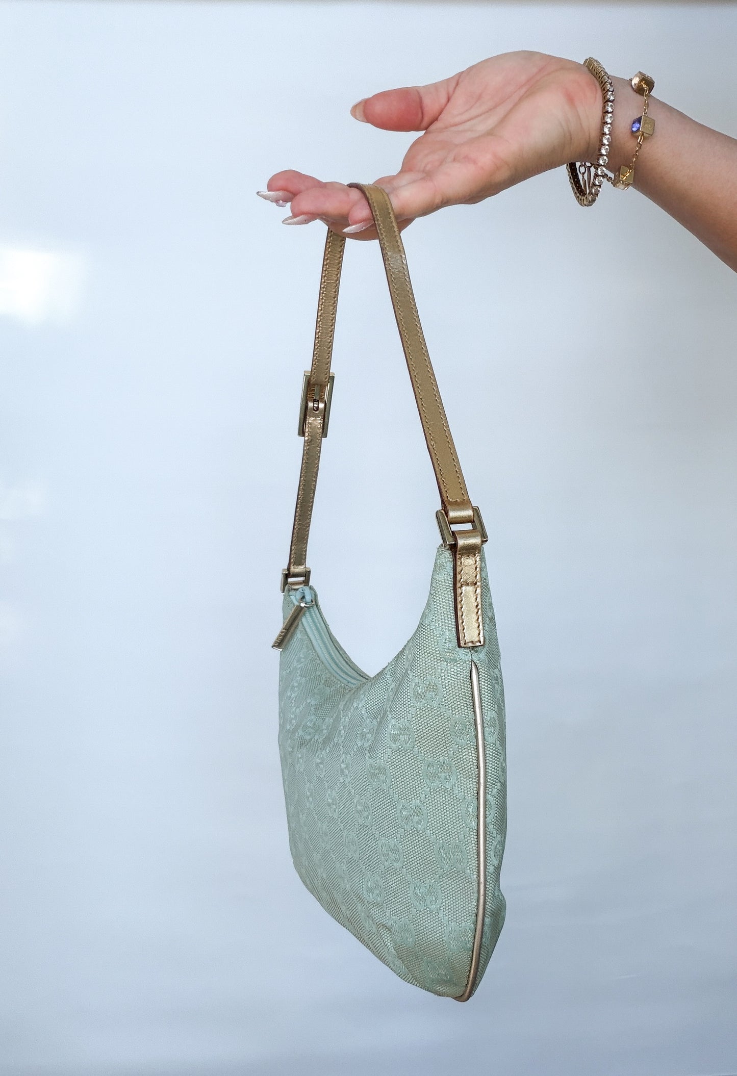 Gucci GG Shimmer Canvas Baguette Shoulder Bag
