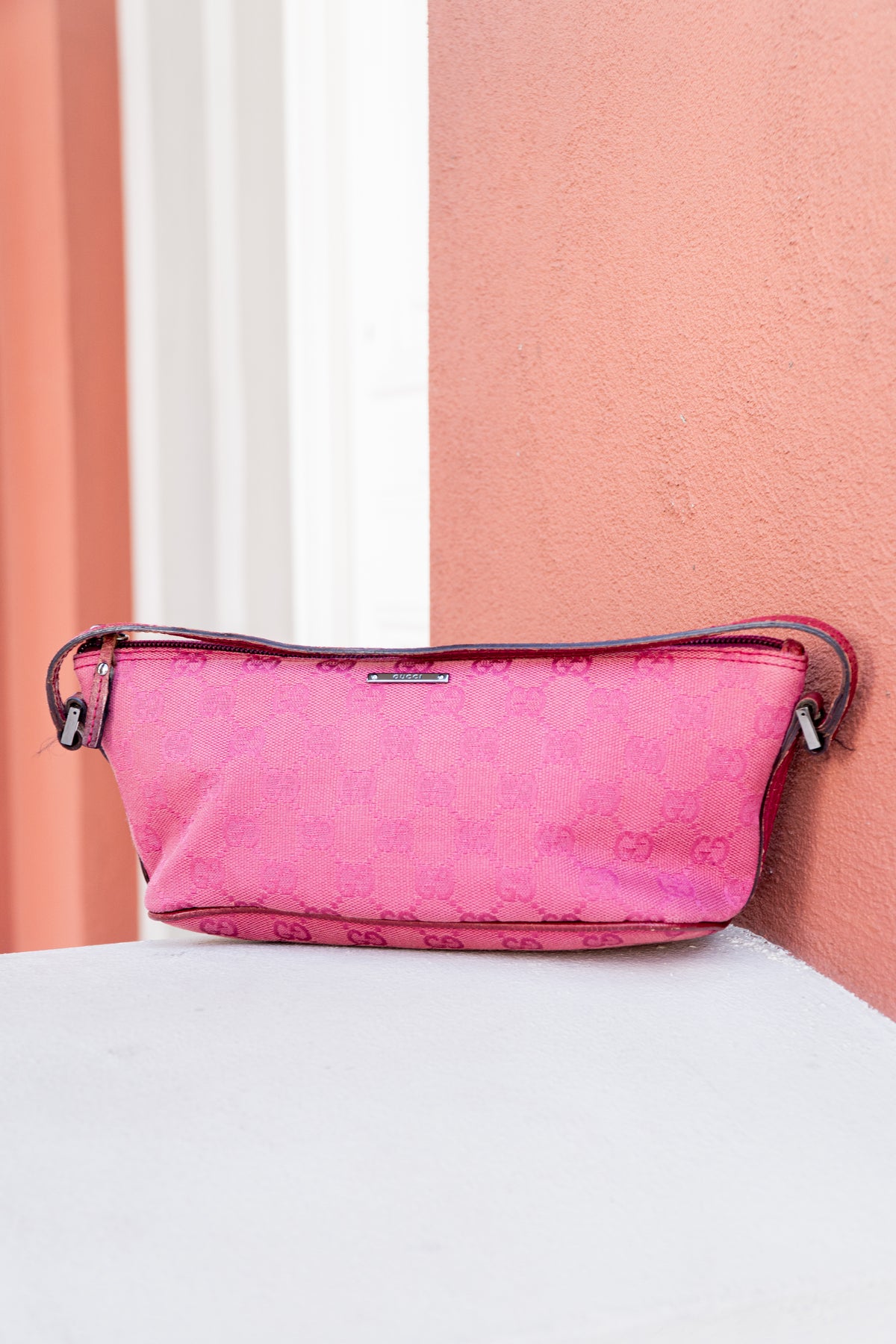 GUCCI Pink GG Canvas Boat Shoulder Bag