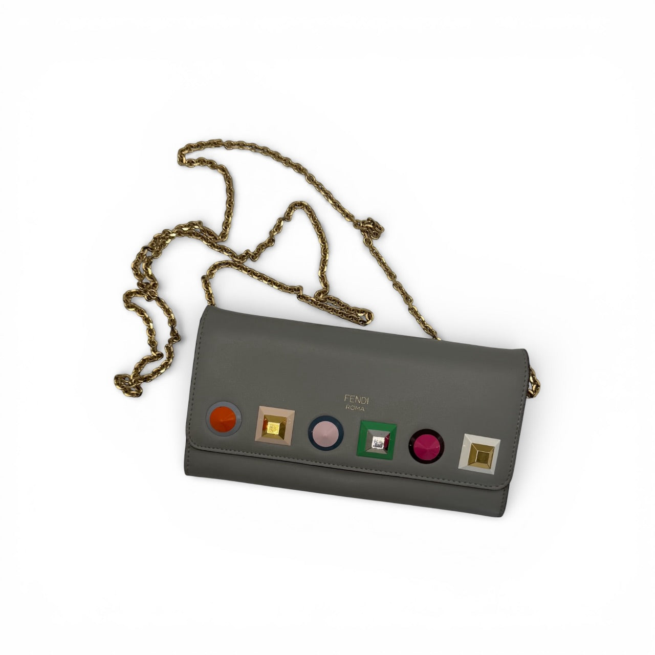 Fendi Leather Studded Chain Wallet