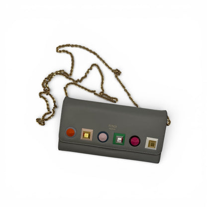 Fendi Leather Studded Chain Wallet