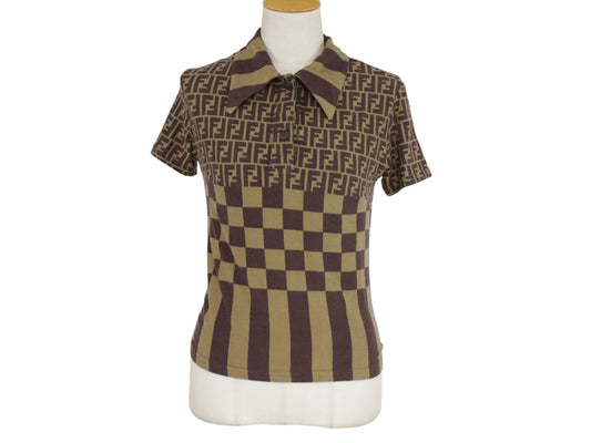 Authentic Fendi FF Knit Polo Top | Brown Monogram